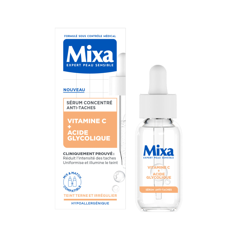 image-Mixa Sérum Concentré Anti-Taches à la Vitamine C et Acide Glycolique 30ml