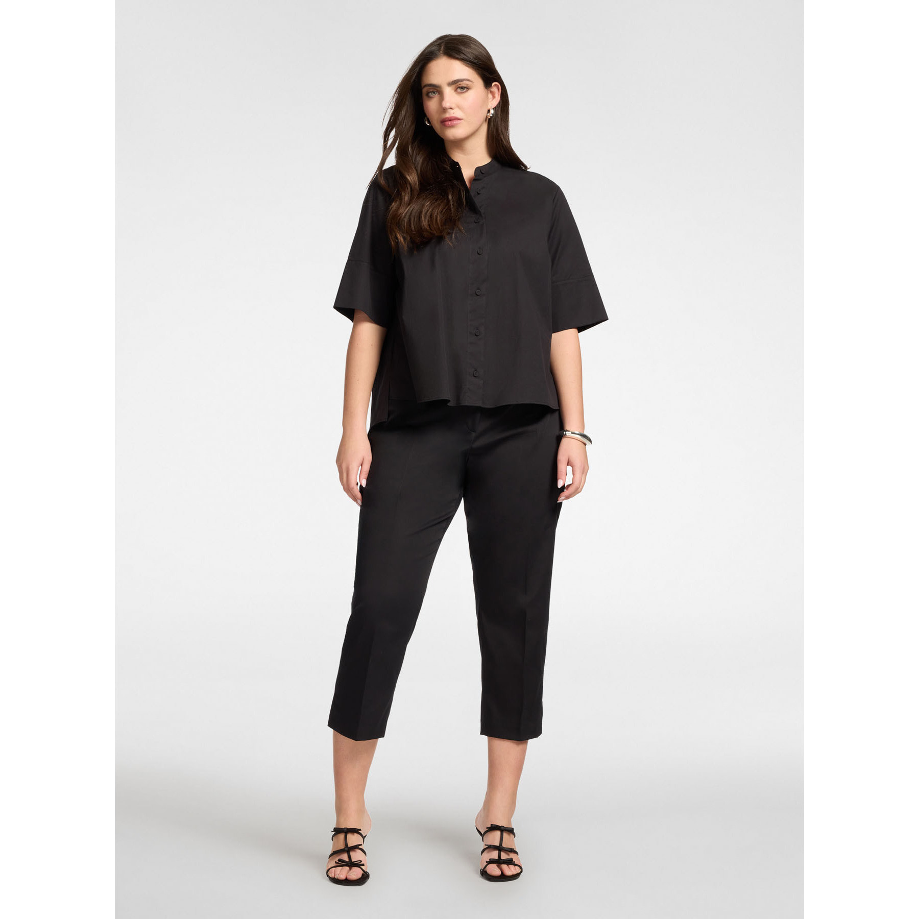 Elena Mirò - Camisa con cuello mao - Negro