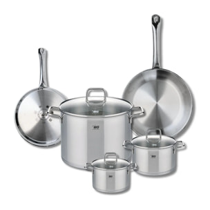 Ensemble de 2 Poêles de cuisson 24 et 28 cm et 3 faitouts 14, 16 et 26 cm Elo Profi Citrin