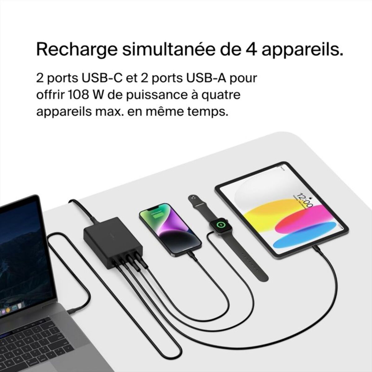 Chargeur ordinateur portable BELKIN 4 ports 2 USB-C 2 USB-A 108W Noir