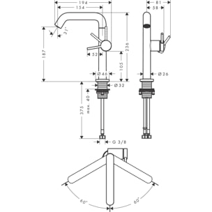 Mitigeur lavabo Tecturis S 210 Fine Ecosmart+ avec bonde clic-clac, Chromé