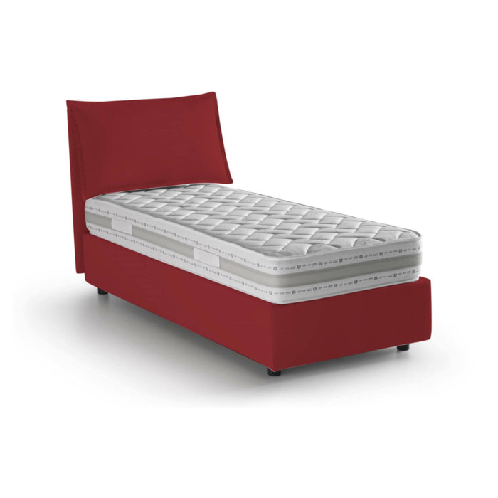 Letto singolo Armaduk, Letto contenitore con rivestimento in tessuto, 100% Made in Italy, Apertura frontale, con materasso Cm 80x190 incluso, Rosso