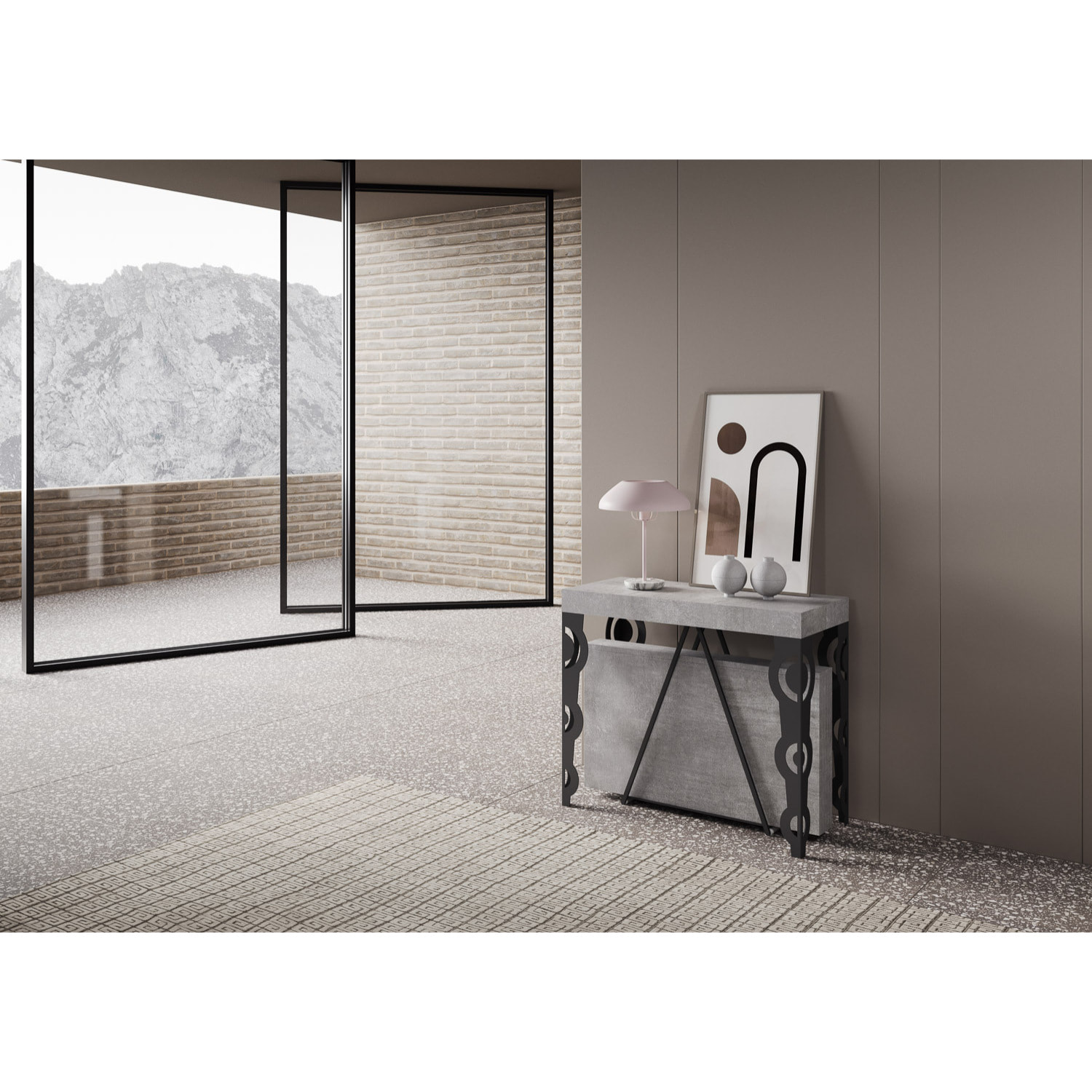 Consolle allungabile 90x40/300cm Aceres cemento telaio antracite