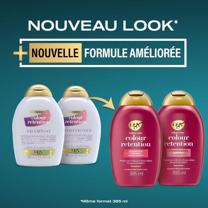 OGX Shampooing Colour Retention, 385ml – Shampoing protecteur pour prolonger la couleur – Shampoing pour aider à protéger les ch