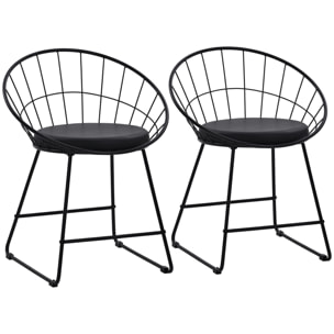 Lot de 2 chaises en métal noir et coussin noir ALEX