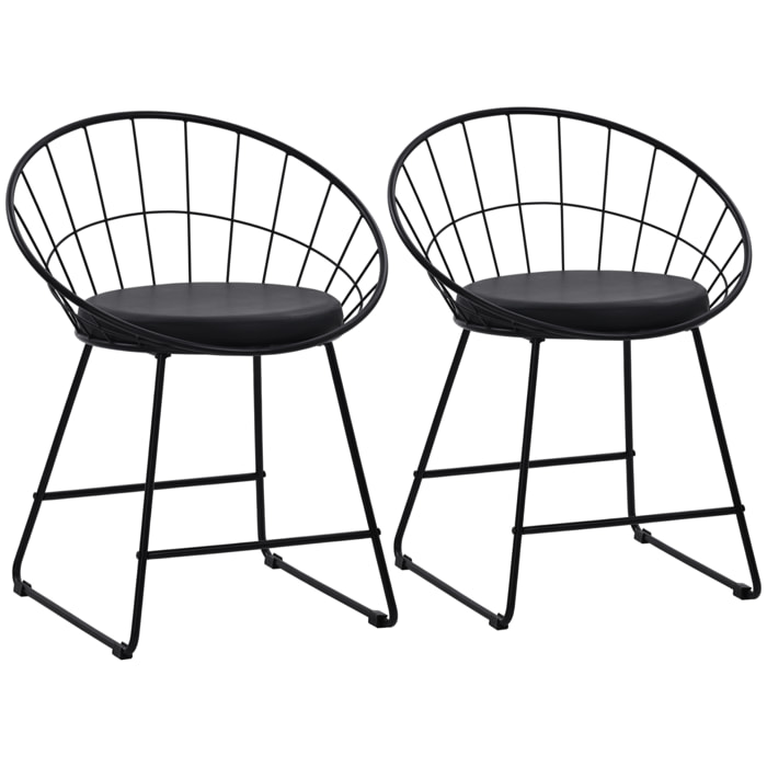 Lot de 2 chaises en métal noir et coussin noir ALEX