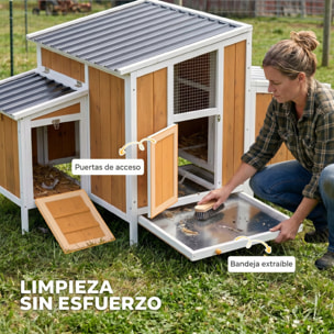 Gallinero para Exterior de Madera, 145x90x92 cm, para 2-4 Gallinas, Gallinero con Nido, Casa Lateral, Bandeja Extraíble, Techo Impermeable, Puertas con Cerradura, Perchas, Conejera, Amarillo
