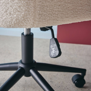 Chaise de bureau à roulettes ajustable métal et bouclette blanche - L 57 x P 57 x H 85/94.5cm - Stan