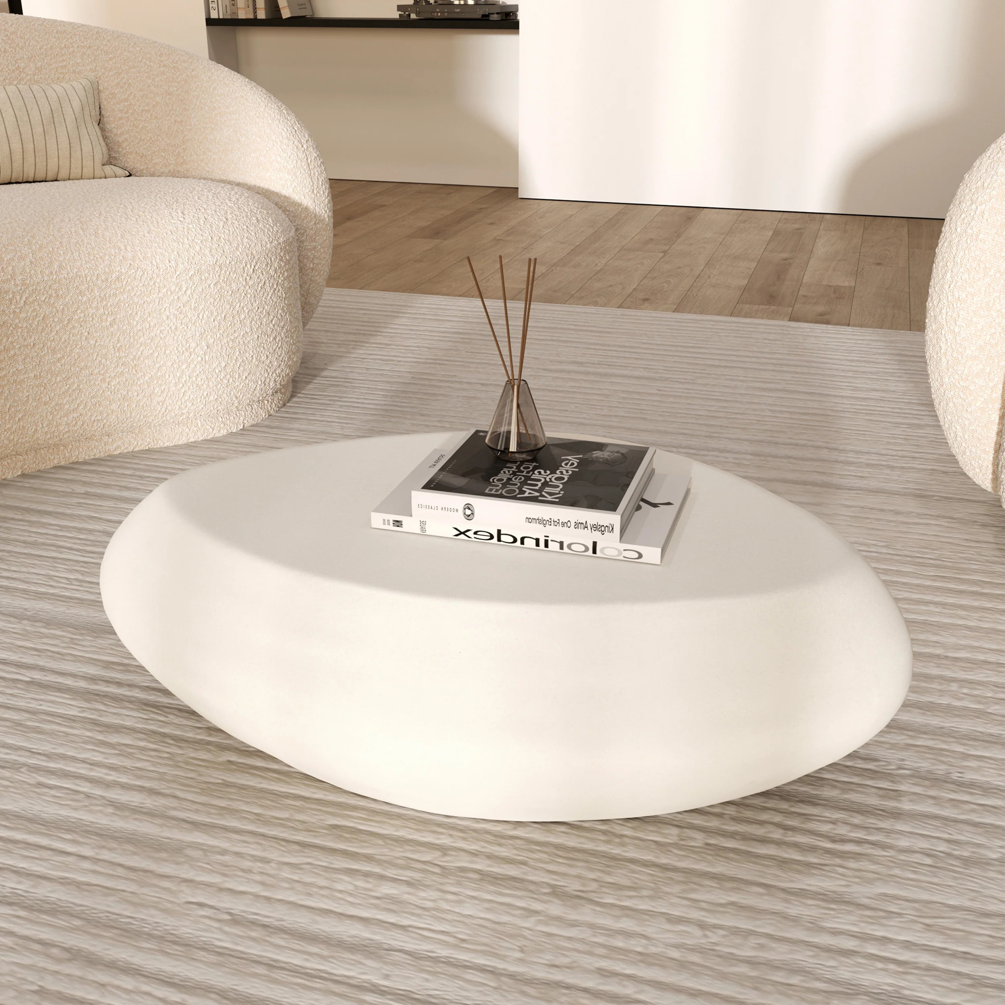 Table basse ovale en béton blanc 105 cm - Maui