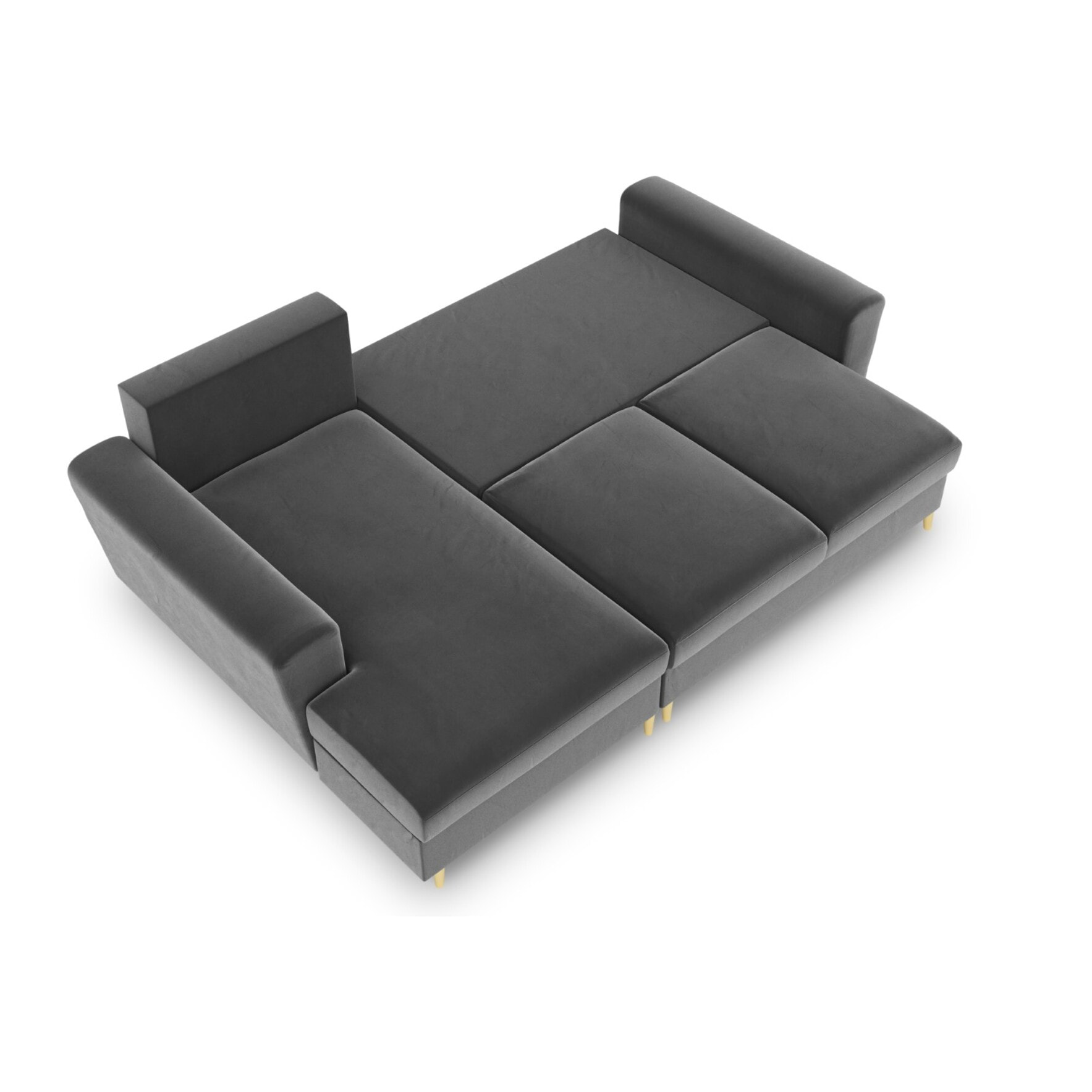 Canapé d'angle gauche convertible avec coffre de rangement "Kyoto" 4 places en velours gris clair
