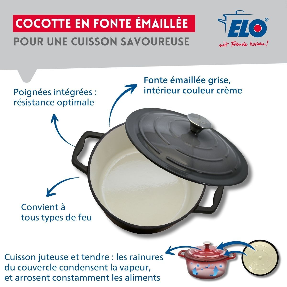Cocotte en fonte émaillée gris classique