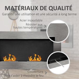 Cheminée bioéthanol murale design Bauhaus double brûleur 3 L 110L x 14l x 54H cm couverture 25-30 m² acier inox. brossé