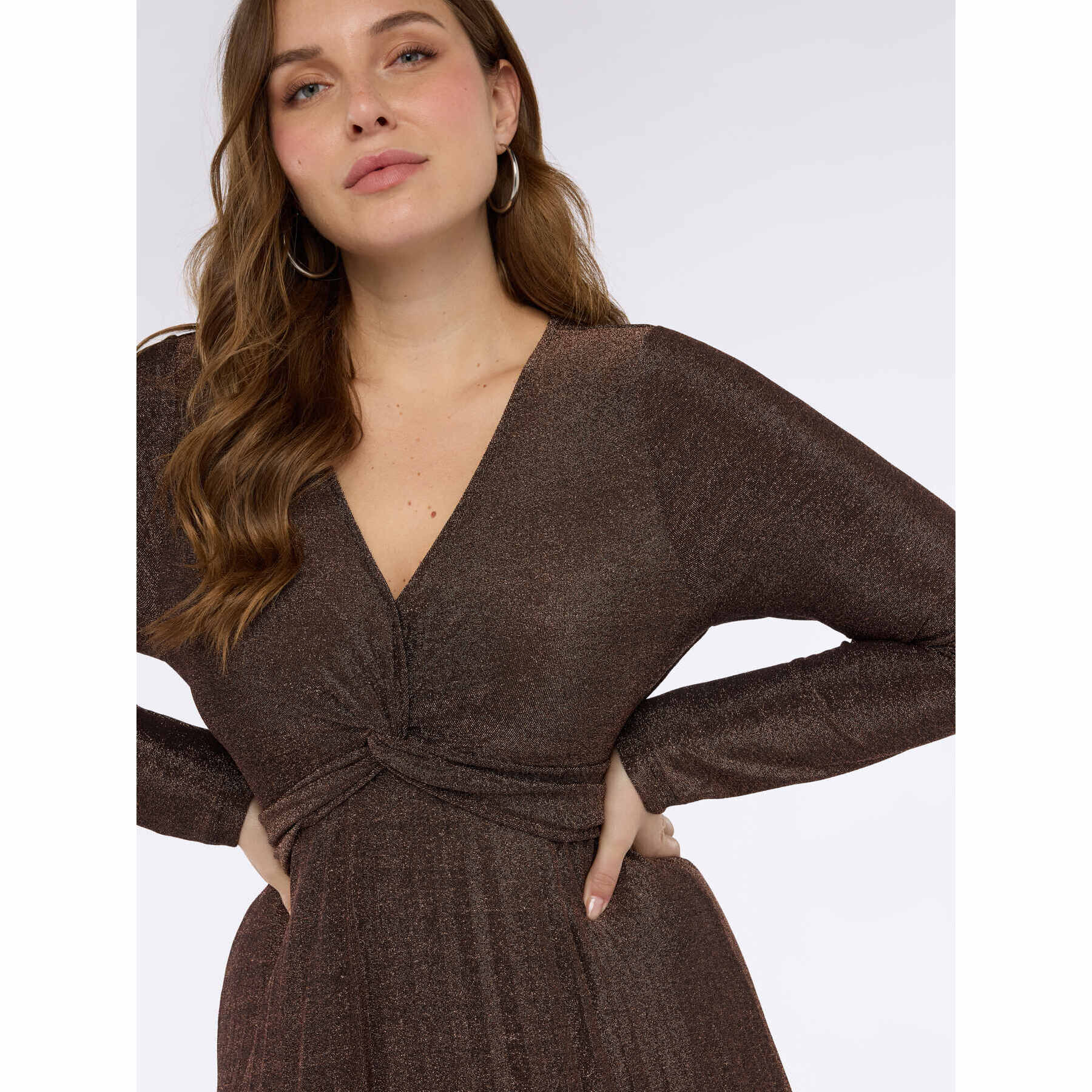 Fiorella Rubino - Vestito lungo DREAM in jersey lurex con gonna plisse - Marrone