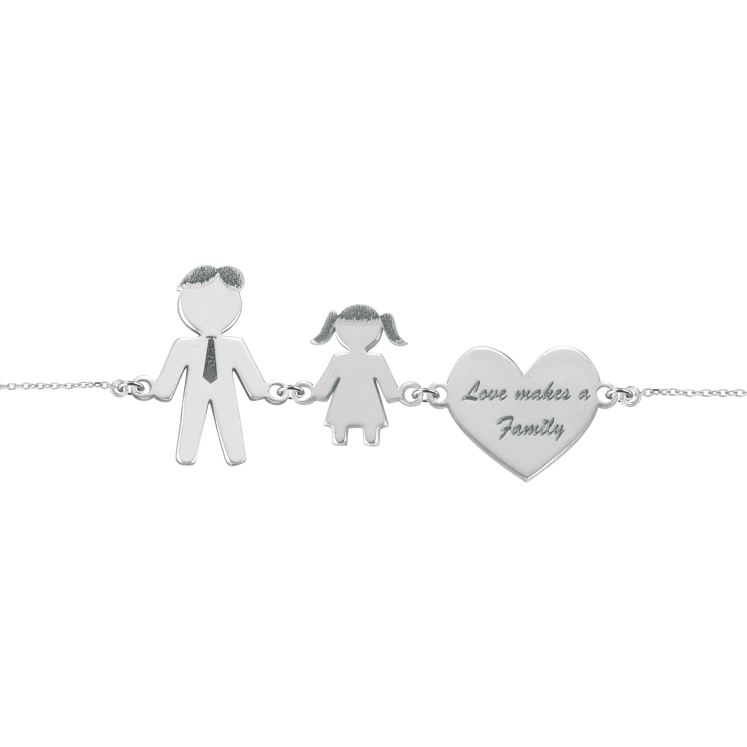 Bracciale Love Makes a Family Papà-Bimba-Cuore Argento