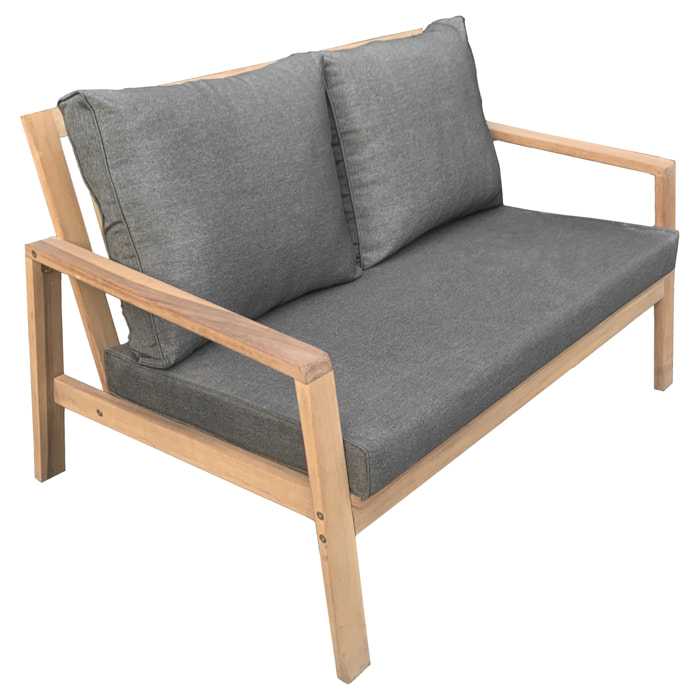 Salon de jardin en acacia massif 4 places GILI - coussins gris