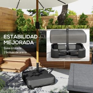 Sombrilla Doble con 48 Luces LED, 4,6x2,6 m, Sombrilla Terraza Exterior con Base Incluida, Manivela, Sacos Arena, Funda, Anti-UV, Resistente al Agua, Parasol para Jardín, Terraza, Crema