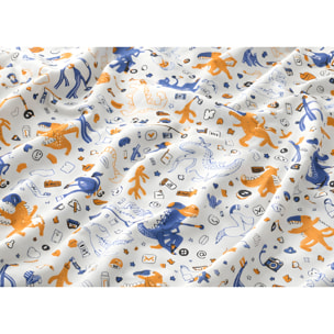 Parure Copripiumino 100% Cotone Made In Italy Fantasia Divertente Disegno Dino