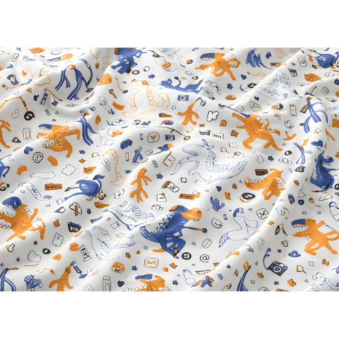 Parure Copripiumino 100% Cotone Made In Italy Fantasia Divertente Disegno Dino