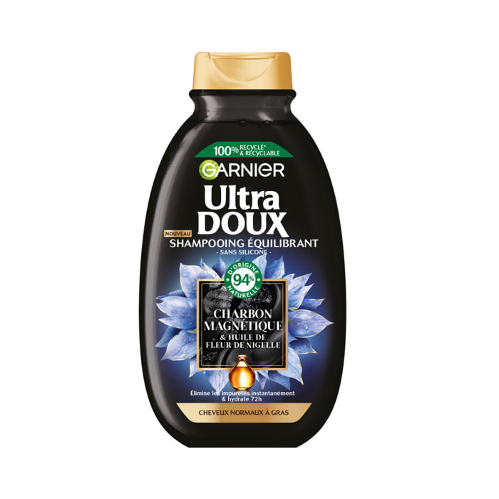 Lot de 12 - Garnier Ultra Doux Shampooing Equilibrant Charbon Magnétique 250ml