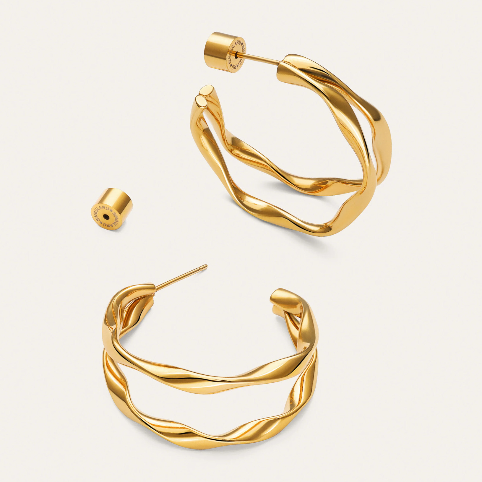 Pendientes Doble Organic River Acero Baño Oro