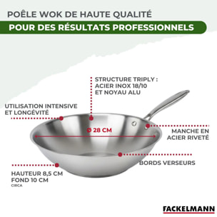 Wok 28 cm en inox 18/10 Triply Fackelmann Vita3
