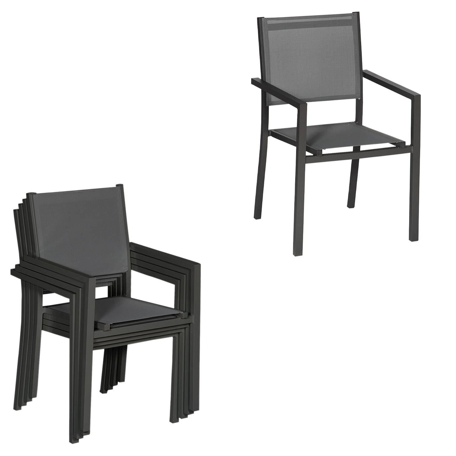 Salon de jardin extensible 10 places de 180/300cm en textilène gris - aluminium anthracite VENEZIA