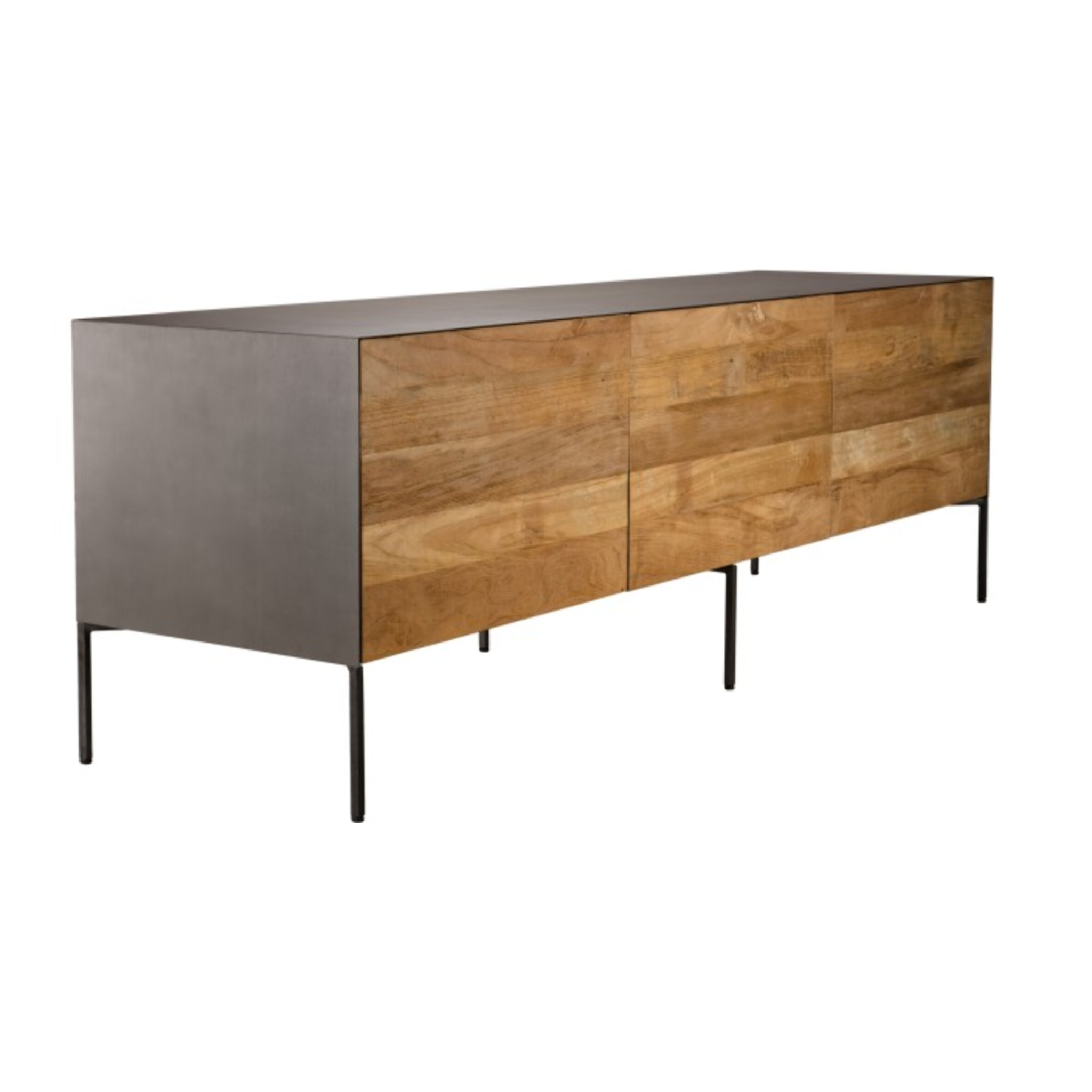 MAXENCE - Meuble TV 2 portes 1 tiroir bois Teck recyclé métal et pieds métal gris anthracite