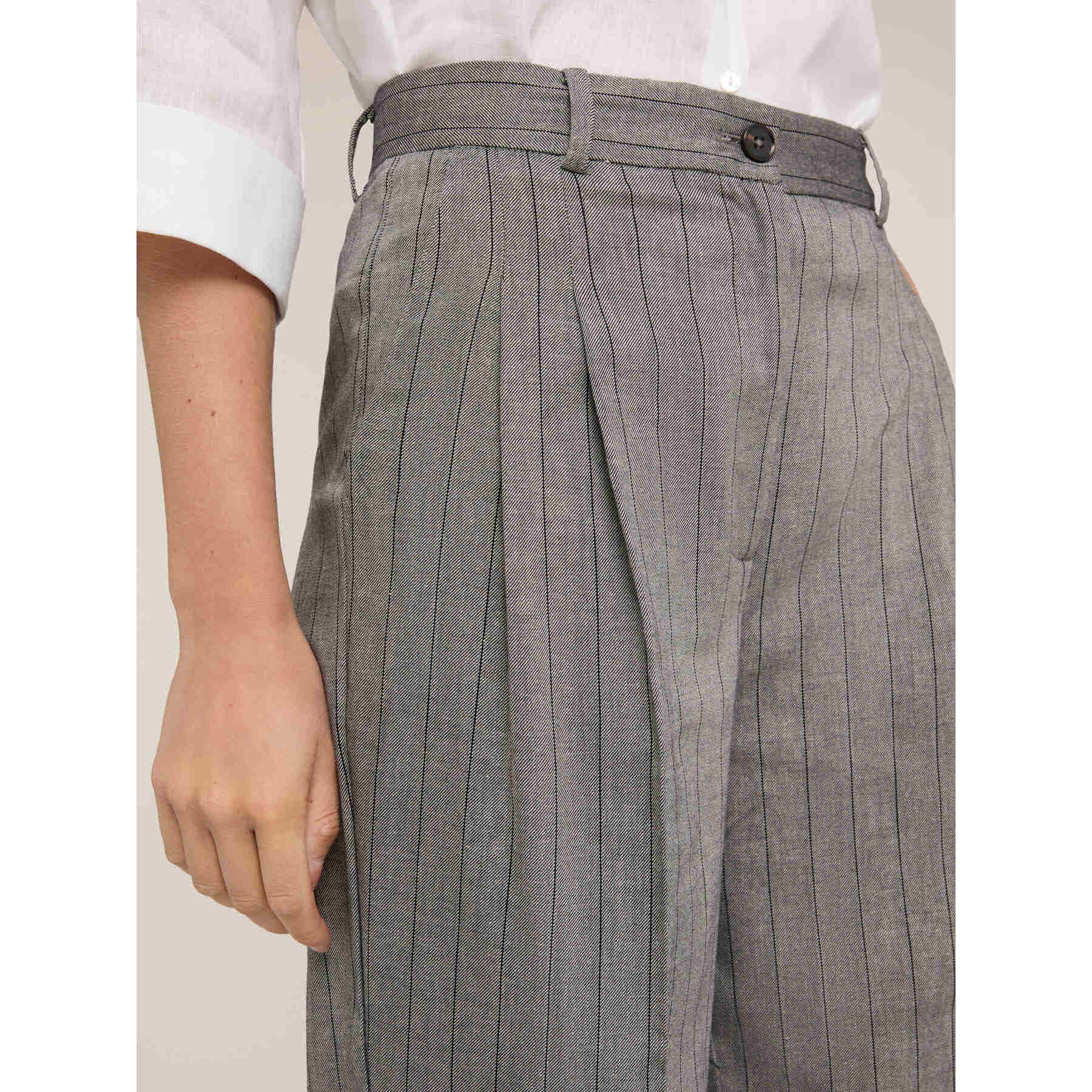 Motivi - Pantalones palazzo de mezcla de lino a rayas - Gris