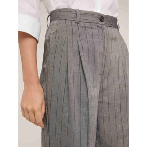 Motivi - Pantalones palazzo de mezcla de lino a rayas - Gris
