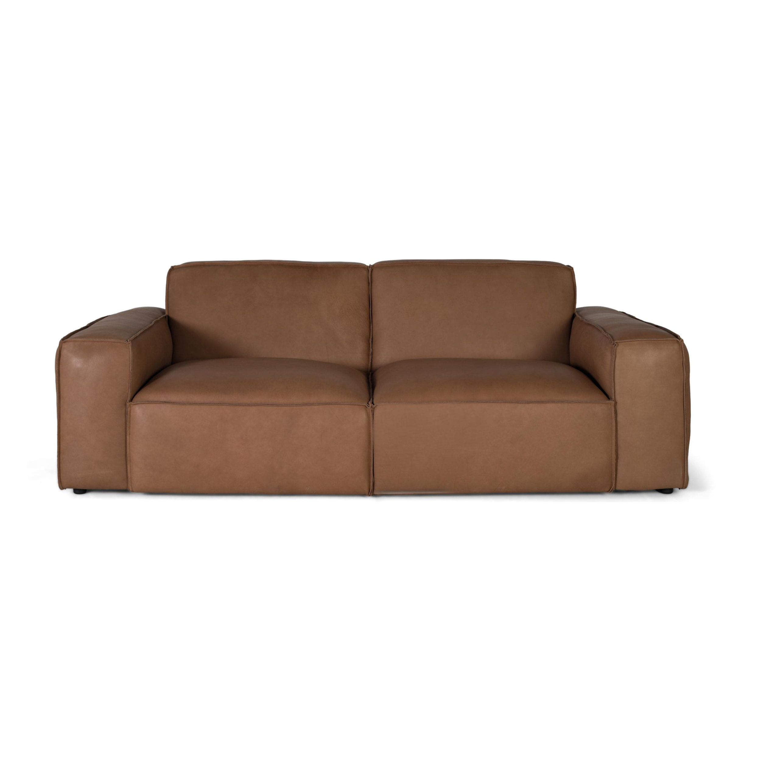 Canapé en cuir naturel, structure en bois 224cm style moderne contemporain