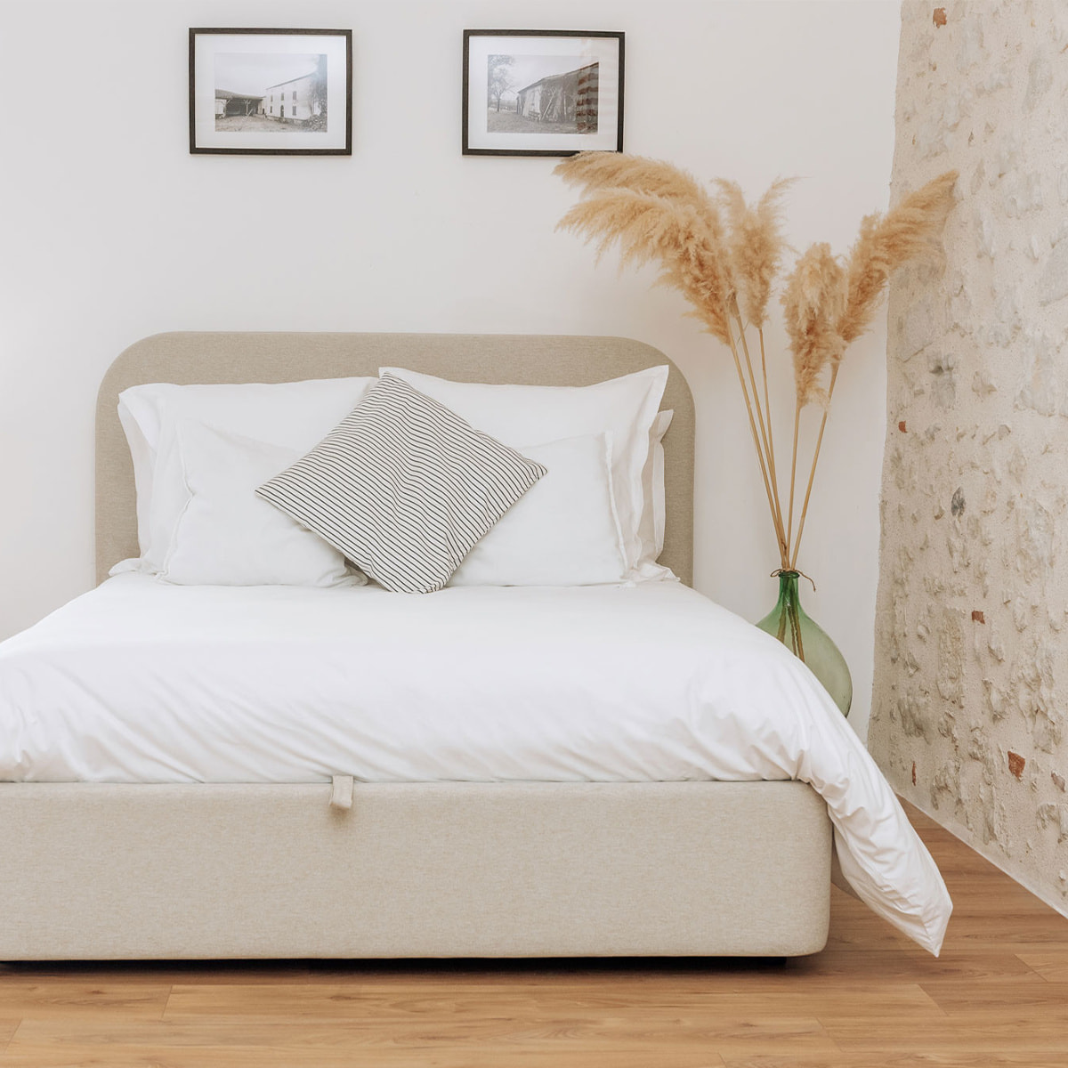 Lit Coffre tissu beige - Hypnia
