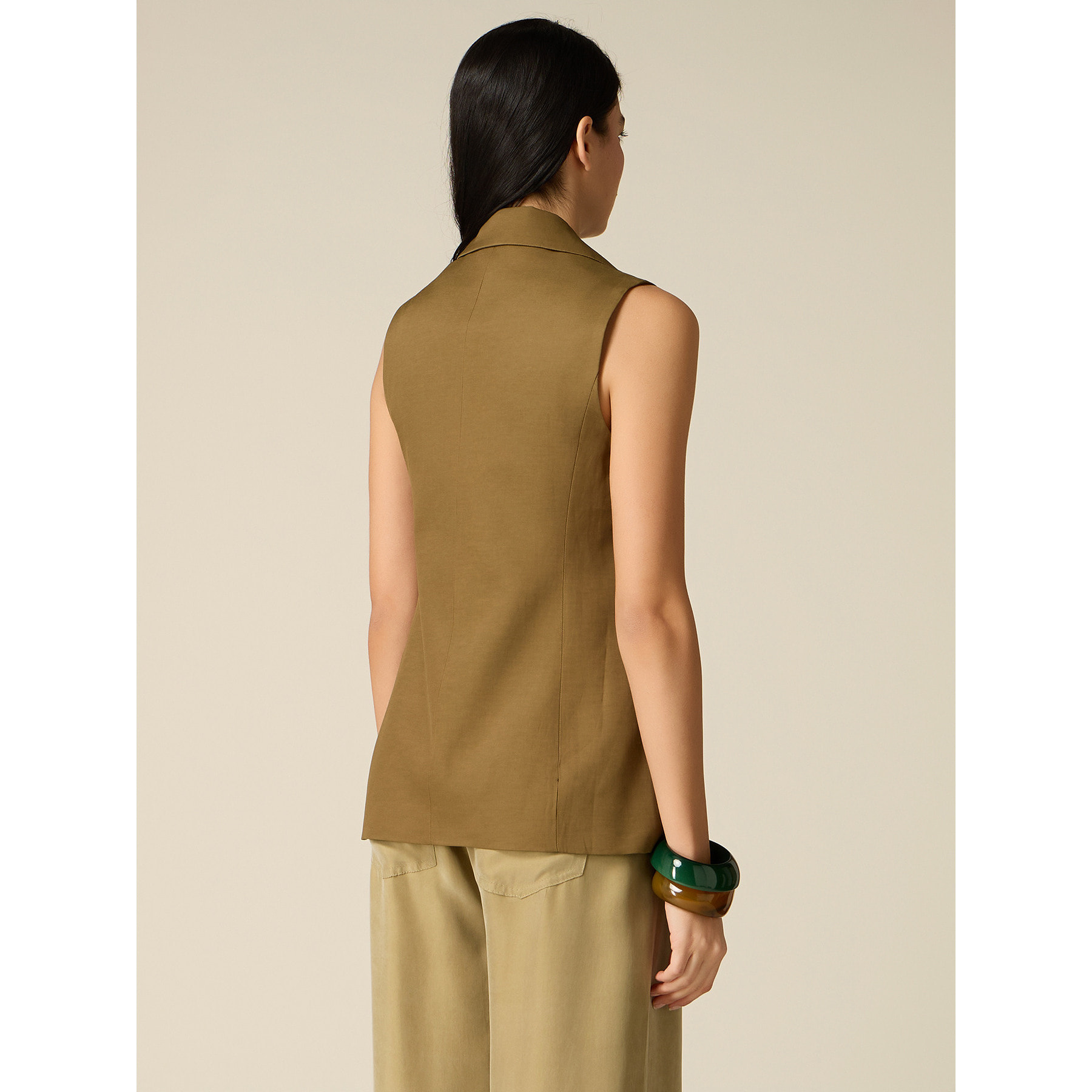 Oltre - Gilet sartoriale in lino viscosa - Verde militare