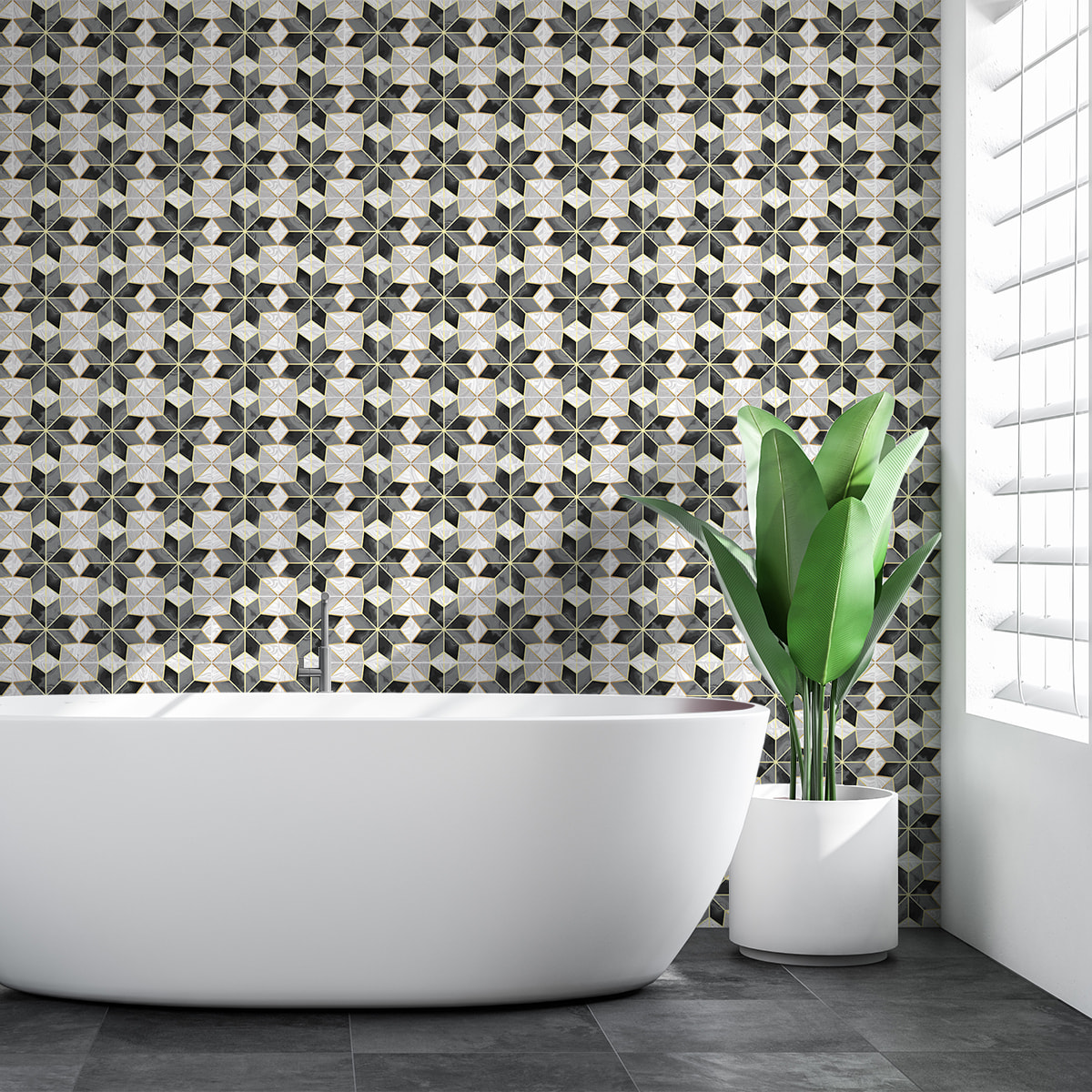 Stickers muraux - Sticker Mural Carrelage adhésif Cuisine Salle de Bain - 60 STICKERS CARREAUX DE CIMENT AUTHENTIQUES BELINDINA