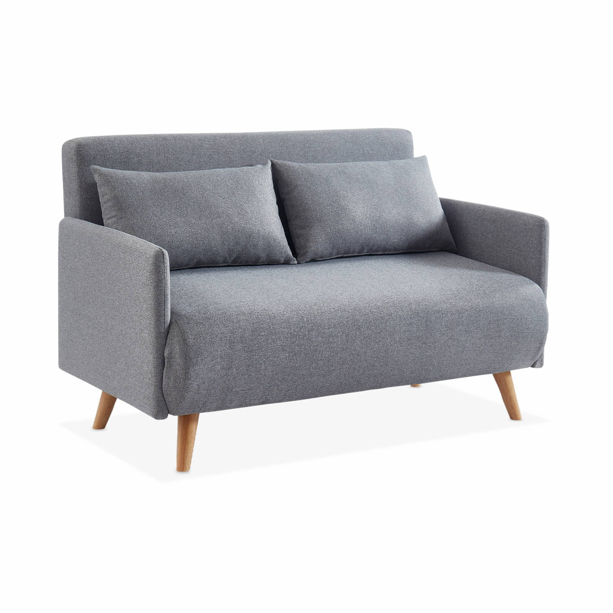 Canapé convertible en tissu - Panam - 2 places scandinave. pieds bois clair. gris clair. banquette. dossier inclinable