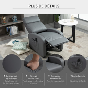 Fauteuil de relaxation et massage inclinaison dossier repose-pied réglable revêtement synthétique gris