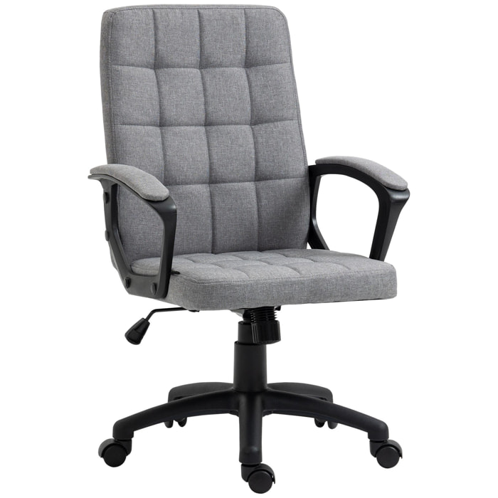 Chaise de bureau design Chesterfield effet capitonné hauteur réglable pivotant 360° tissu gris