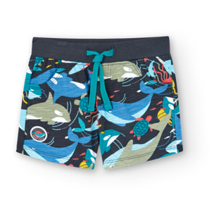 Bermudas estampadas niÃ±o, algodÃ³n, gris oscuro