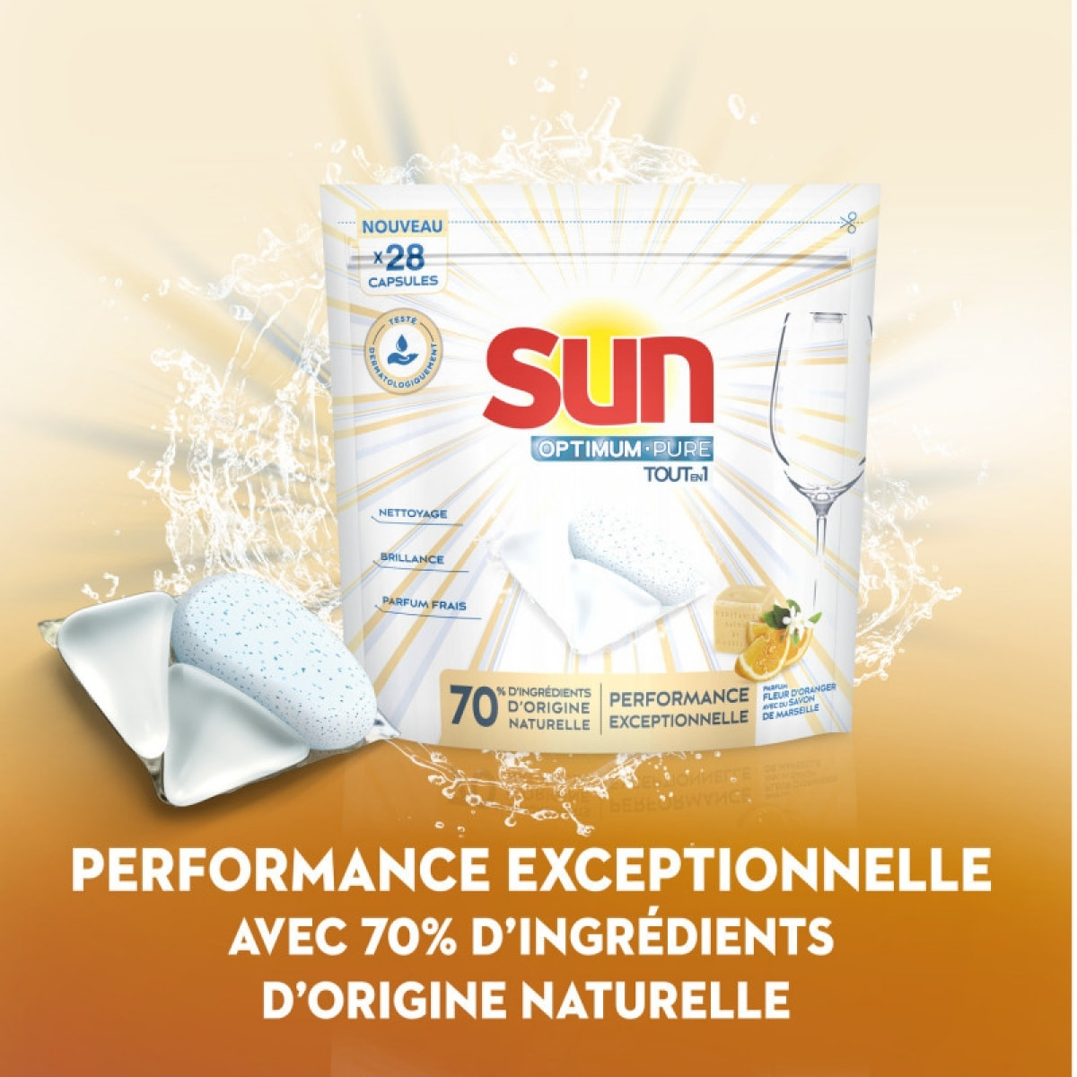 84 Capsules Lave-Vaisselle Sun Optimum Pure Tout-En-1 Savon de Marseille (Lot de 3x28 Capsules)