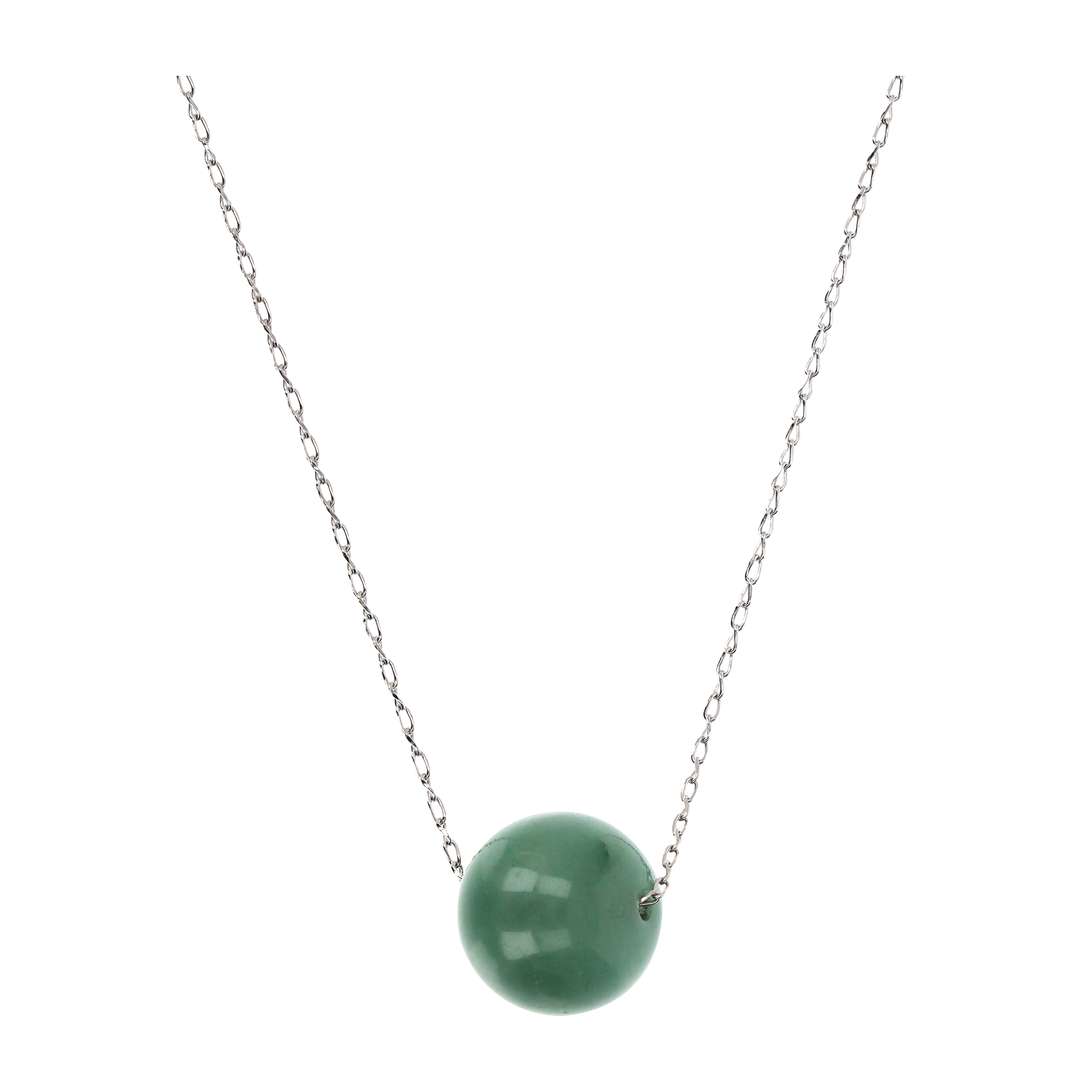 Collana Catena Ritorta e Pendente Sferico in Pietra Naturale Avventurina Verde in Argento 925 placcato Rodio