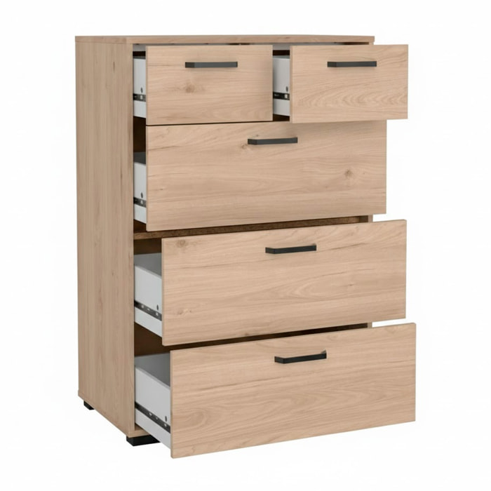 Cassettiera Alta 5 Cassetti Comò Mobile Contenitore Moderno Cassetti Scorrevoli A Sfera Camera Da Letto Ingresso Soggiorno 70.2×39.8×82.7 Cm Rovere