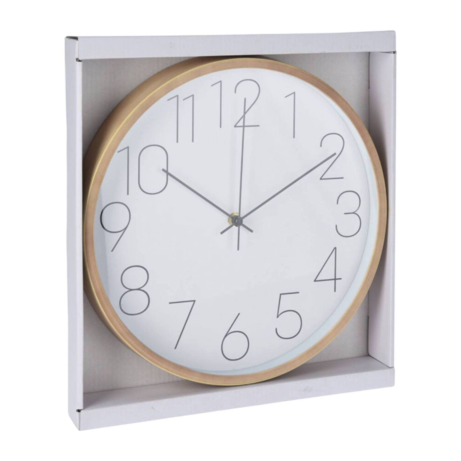 Well Home Reloj de Pared Moderno con Borde de Aspecto Madera - Esfera Blanca y Agujas Finas Ø30,5cm