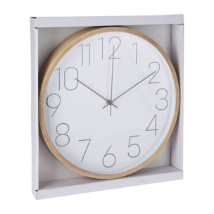 Well Home Reloj de Pared Moderno con Borde de Aspecto Madera - Esfera Blanca y Agujas Finas Ø30,5cm
