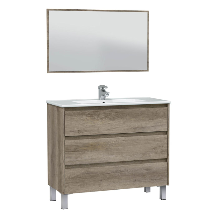 Mueble baño devin 3c 100cm color nordik con espejo, sin lavabo