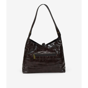 Bolso de hombro marrón efecto cocodrilo