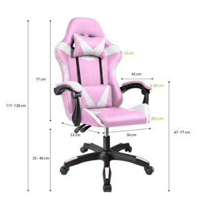 Silla gaming reclinable y con altura ajustable en rosa y blanco 117-128 cm Viper Rosa - Blanco