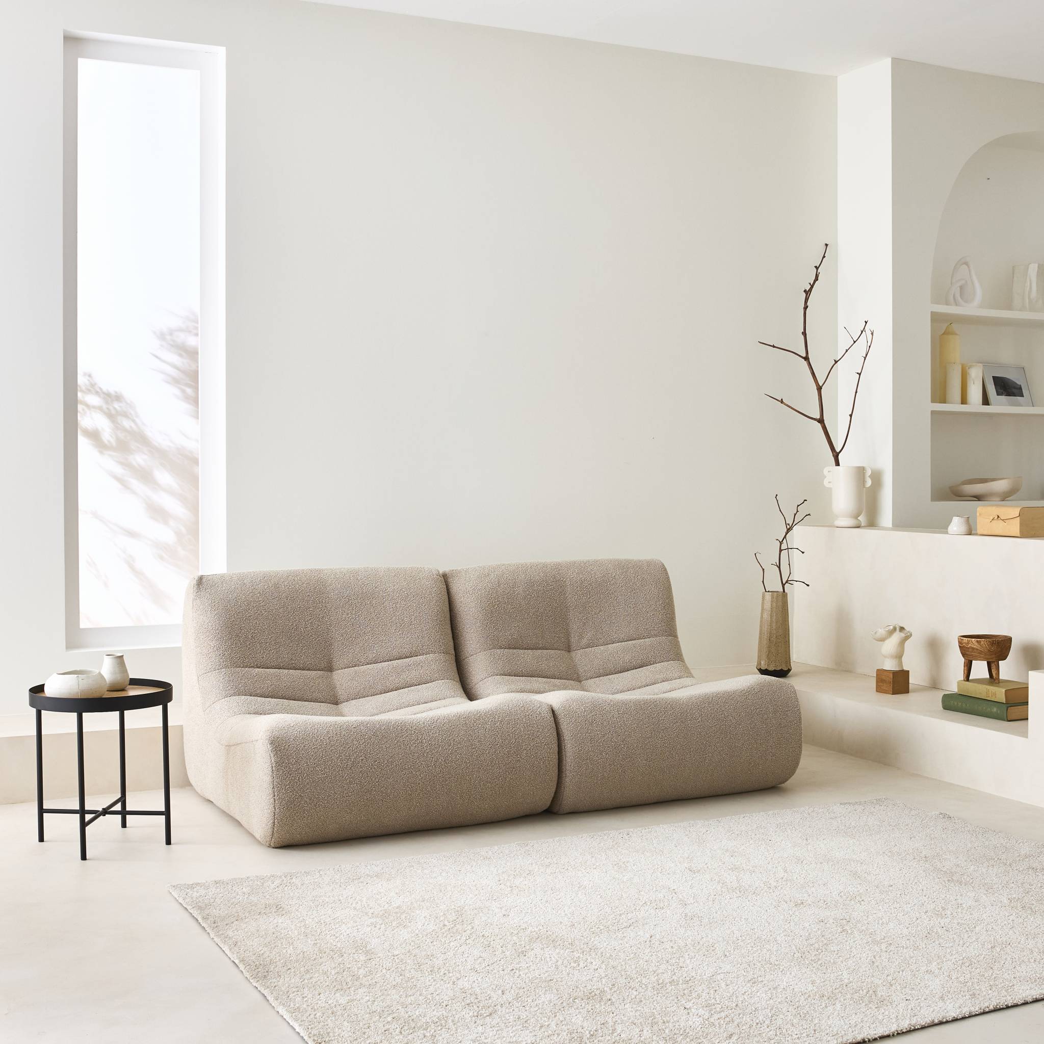 Lot de 2 fauteuils chauffeuses en bouclette texturée beige style contemporain 1 place