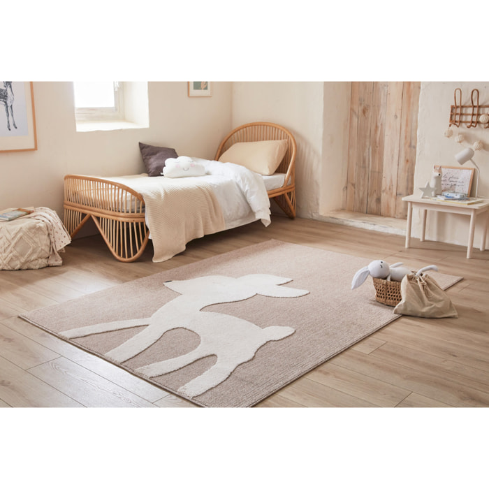 Bambi - tapis enfant motif biche, beige