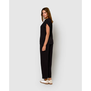 Pantalón largo mujer bambula detalles plisados negro