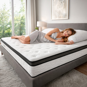 Materasso Matrimoniale Ibrido Con 240 Molle Insacchettate per M² E Memory Foam 5 Zone di Comfort Double Sided Rigidità H3/H4 Medio Rigido