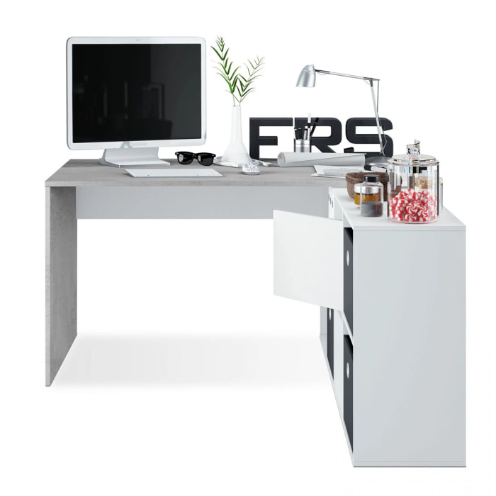 Mesa de escritorio multiposición en blanco mate y gris cemento 136x139 cm Move Blanco Artik (Blanco Mate) - Gris Cemento